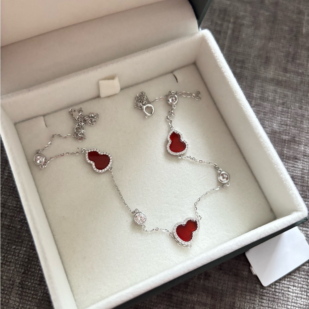 Elegant Silver and Red Heart Necklace